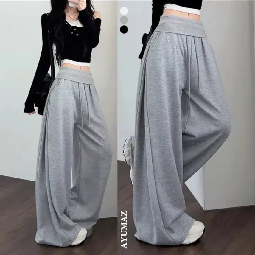 [BUNJANG] Ablley Ultra-Thin Waist Wide Hip Training Pants / 에이블리 허얇골넓팬츠 트레이닝팬츠 바지