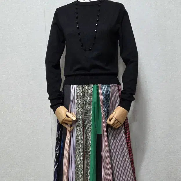 [BUNJANG] Knit Patchwork Long Dress / 니트 배색 원피스