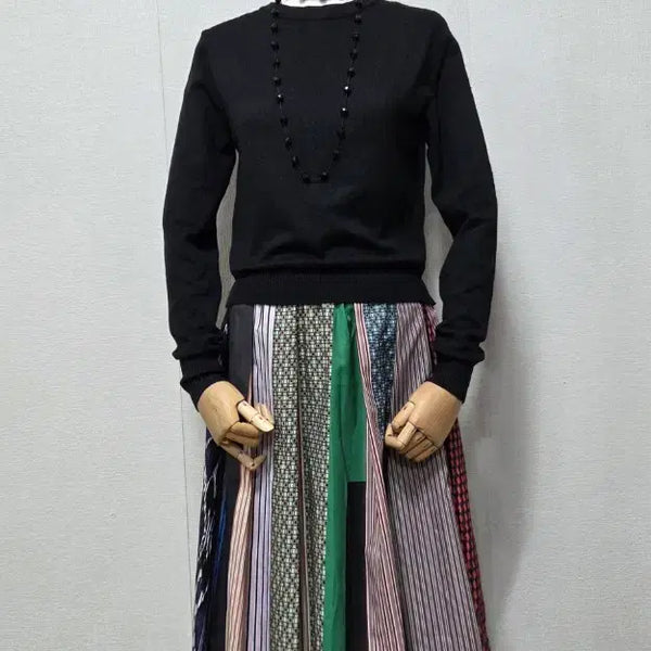[BUNJANG] Knit Patchwork Long Dress / 니트 배색 원피스