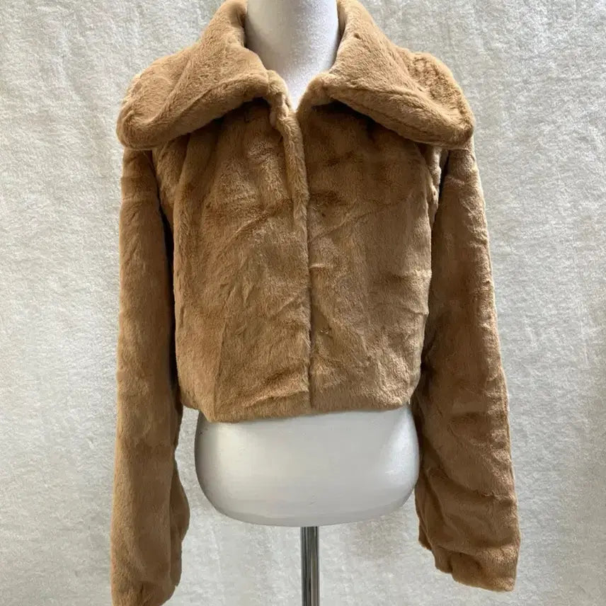 [BUNJANG] Beige Cropped Fur Short Jacket / 가을 겨울 베이지 크롭 퍼 숏자켓 퍼코트 퍼자켓