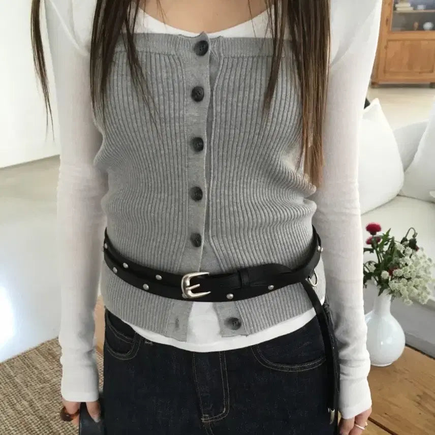 [BUNJANG] TEMTING Button Top Knit (Gray/Ivory) / 새상품) 템팅 버튼 탑 니트 그레이, 아이보리 탑나시 나시탑