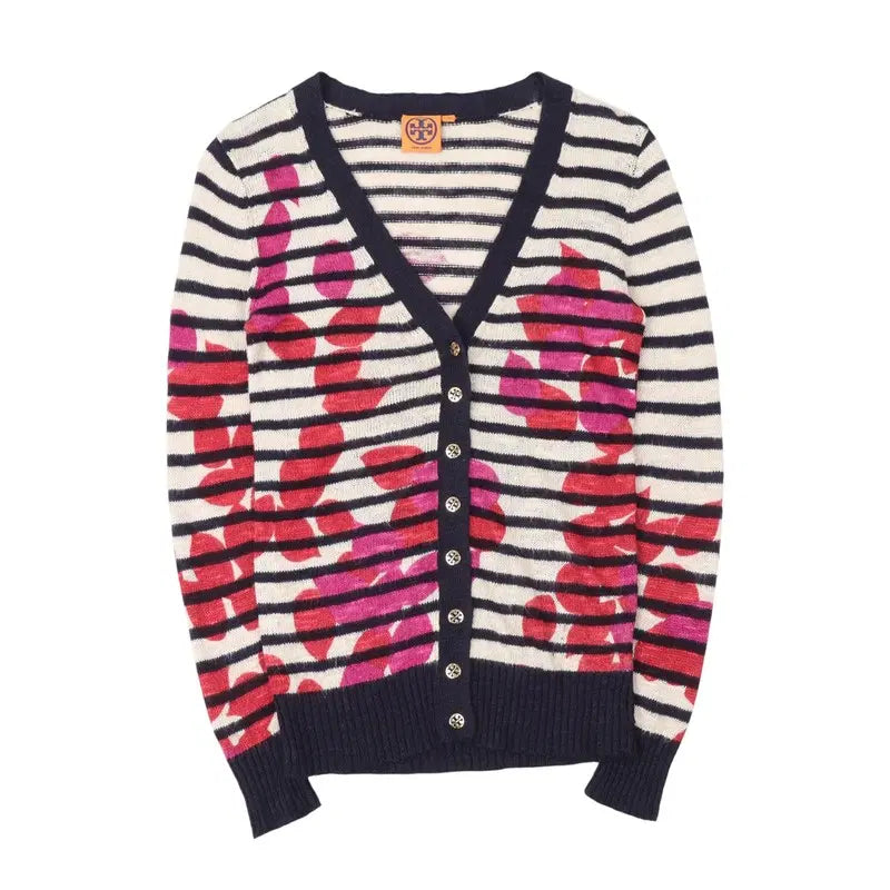 [BUNJANG] Tory Burch Flower Stripe Cardigan / 토리버치 플라워 스트라이프 가디건