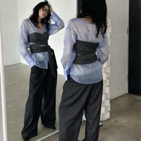 [BUNJANG] New Blue Pearl Blouse / #새상품 은은 블루 진주 블라우스