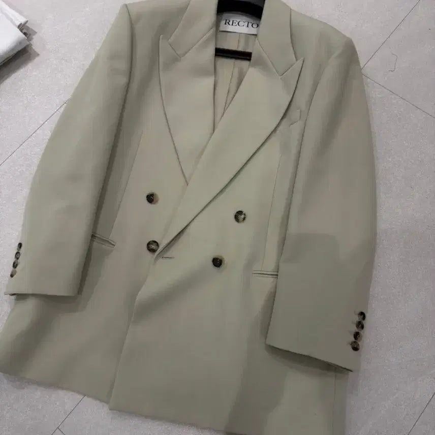 [BUNJANG] RECTO Virgin Wool Oversized Boat Double Blazer (Light Bay) / (M) 렉토 버진울 오버사이즈 보트 더블 블레이저 (라이트베이