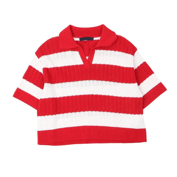 [BUNJANG] Juun.J 23SS Red Stripe Collar Knit / 준지 23SS 레드 스트라이프 카라 니트
