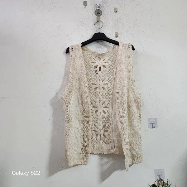 [BUNJANG] Lace Knit Vest Beige / 레이스 니트 조끼 베이지