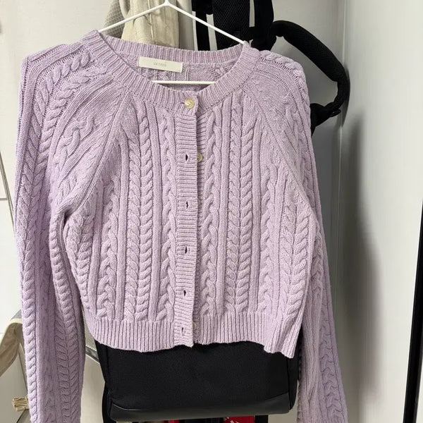 [BUNJANG] Lavender Cable Knit Cardigan / 연보라색 케이블 니트 가디건