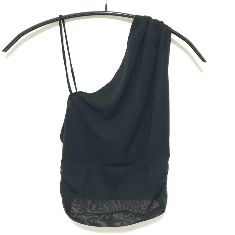 [BUNJANG] Zara Asymmetrical One-Shoulder Drape Mesh Crop Top / 자라 언발 원숄더 드레이프 매쉬 크롭 탑 S_S2811
