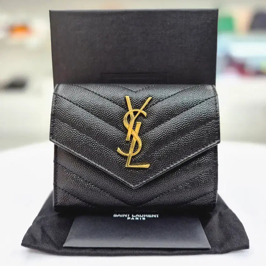 [BUNJANG] Saint Laurent Monogram Compact Compartment Bi-fold Wallet Black Leather / 생로랑 모노그램 콤팩트 컴파트먼트 반지갑 403943