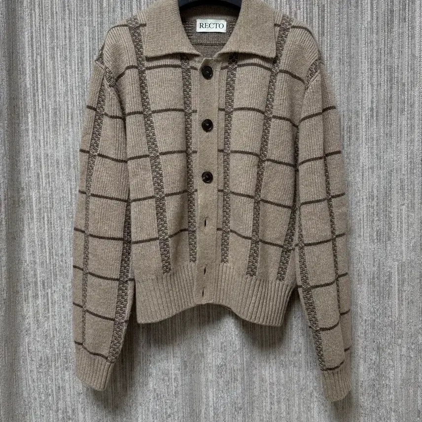 [BUNJANG] RECTO Square Jacquard Wool Cashmere Cardigan / (25FW 새상품급)렉토 스퀘어 자카드 칼라 울 캐시미어 카디건
