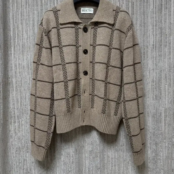 [BUNJANG] RECTO Square Jacquard Wool Cashmere Cardigan / (25FW 새상품급)렉토 스퀘어 자카드 칼라 울 캐시미어 카디건