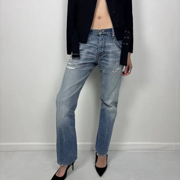[BUNJANG] Distressed Curved Jeans Denim / DISTRESSED CURVED JEAN 데미지 커브드 진 데님