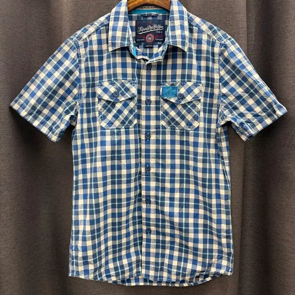 [BUNJANG] Superdry Check Short Sleeve Shirt Regular Fit / 슈퍼드라이 체크 반팔 남방 셔츠 Washbasket 레귤러핏