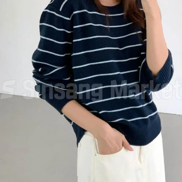 [BUNJANG] Leo Striped Round Neck Knit / [빠른발송] 레오 단가라 라운드니트