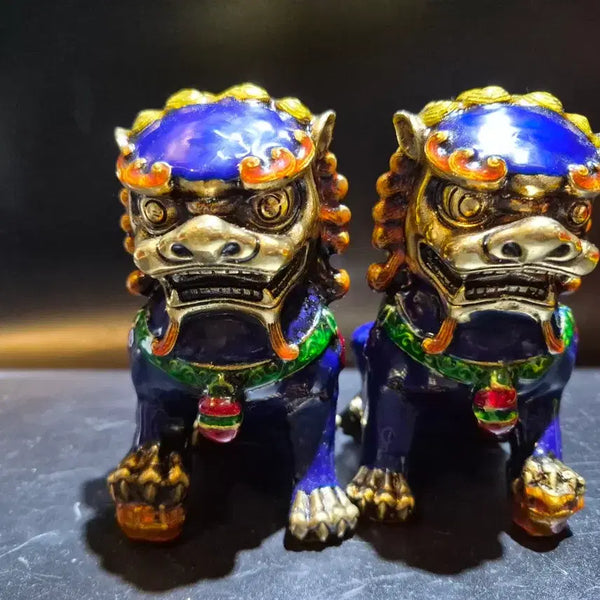 [BUNJANG] Bronze Enamel Haetae Pair / 동태 법랑 해태 한쌍