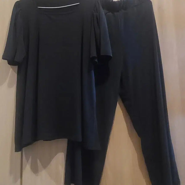 [BUNJANG] Square Neck Top and Pants Set - Black (Plus Size) / (새상품) 예쁜 스퀘어넥 상하세트(블랙/77~88)