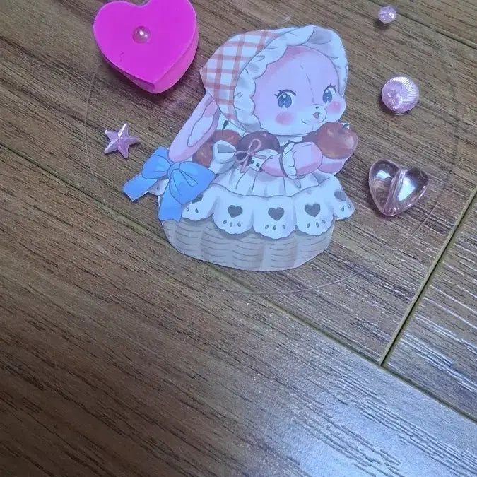 [BUNJANG] Bunny Character Keyring with Apple Basket / 토끼 캐릭터 키링