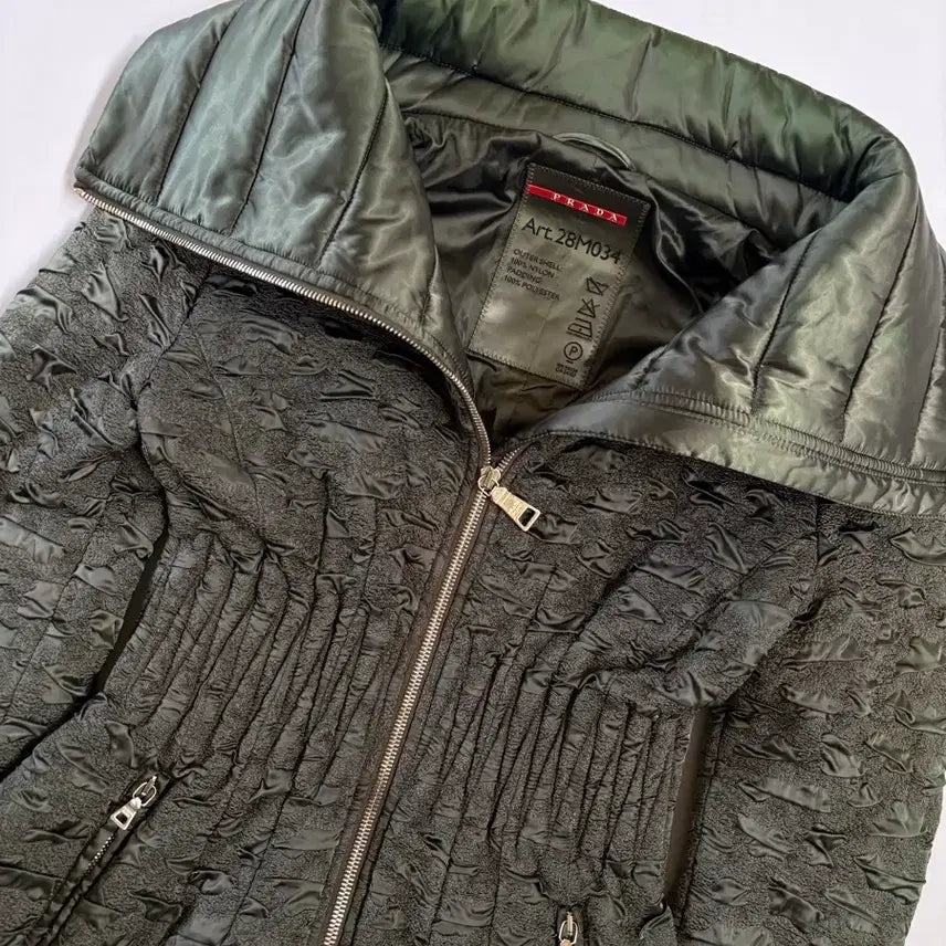 [BUNJANG] Prada Vintage Dark Green High-Neck Padded Jacket / 프라다 빈티지 다크 그린 하이넥 패디드 자켓