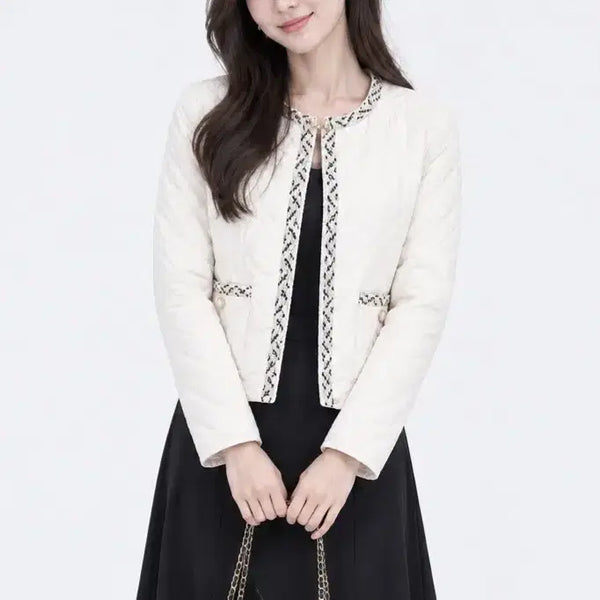 [BUNJANG] Guess Women's Quilted Tweed Jacket - Ivory (Spring/Fall) / (XS)게스 여성 퀼팅 트위드 자켓 아이보리 봄가을 W4937