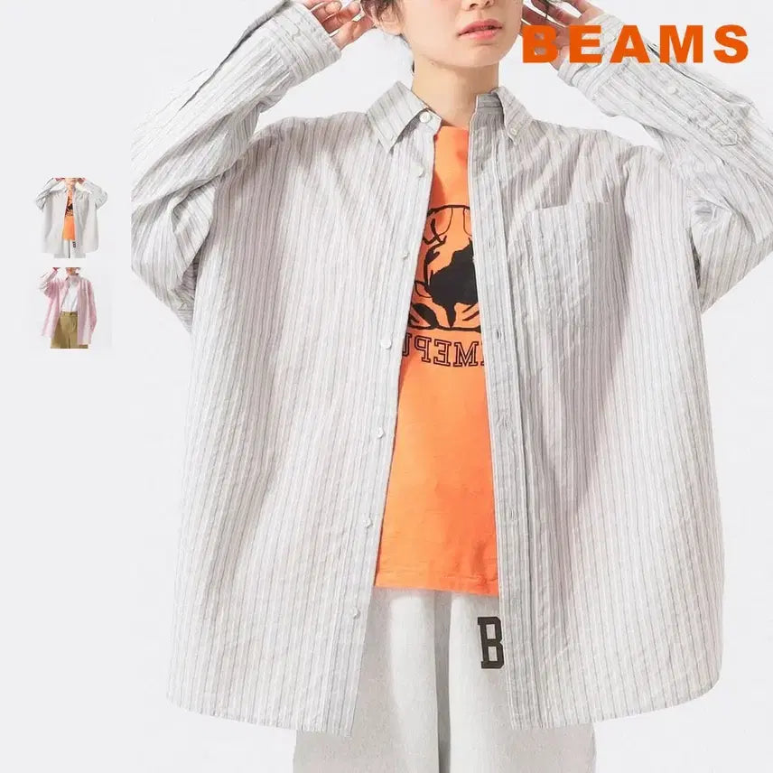 [BUNJANG] BEAMS BOY Dobby Stripe Big Button-Down Shirt / 빔즈 보이 도비스트라이프 빅 버튼다운셔츠