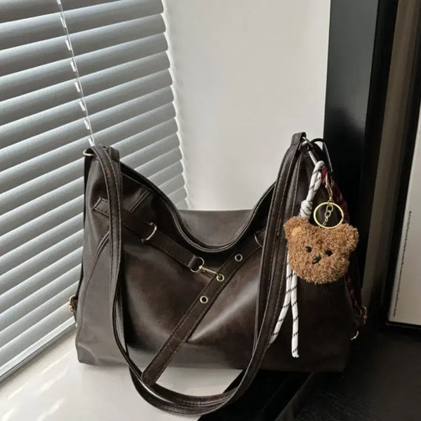 [BUNJANG] Y2K Leather Shoulder Bag with Keychain / [새상품] Y2K 가을 가죽 데일리 숄더백 (키링포함)