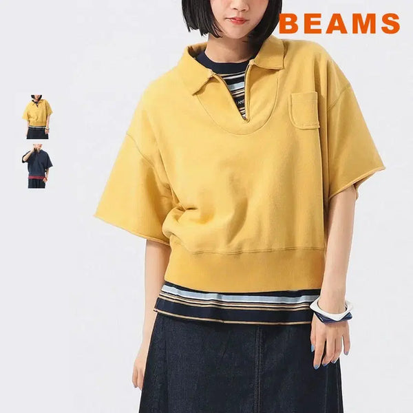 [BUNJANG] BEAMS BOY Half-Zip Short-Sleeve Sweatshirt / 빔즈 보이 하프집 반팔 스웨트
