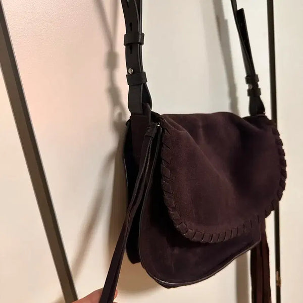 [BUNJANG] AllSaints Cowhide Suede Wine Shoulder Bag / 올세인츠 와인칼라 카우레더100% 스웨이드 숄더백 상태 우수
