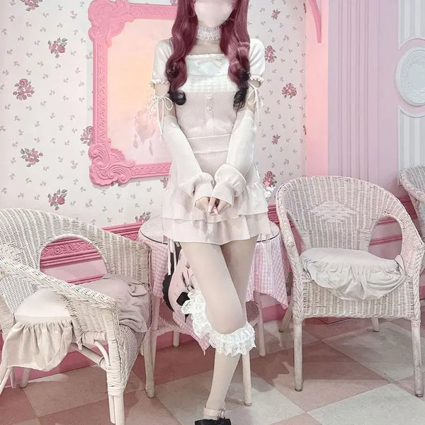[BUNJANG] HONEY MEW Houndstooth Frill Pants Setup with Choker / HONEY MEW 허니뮤 초커 포함 하운드투스 프릴 팬츠 셋업