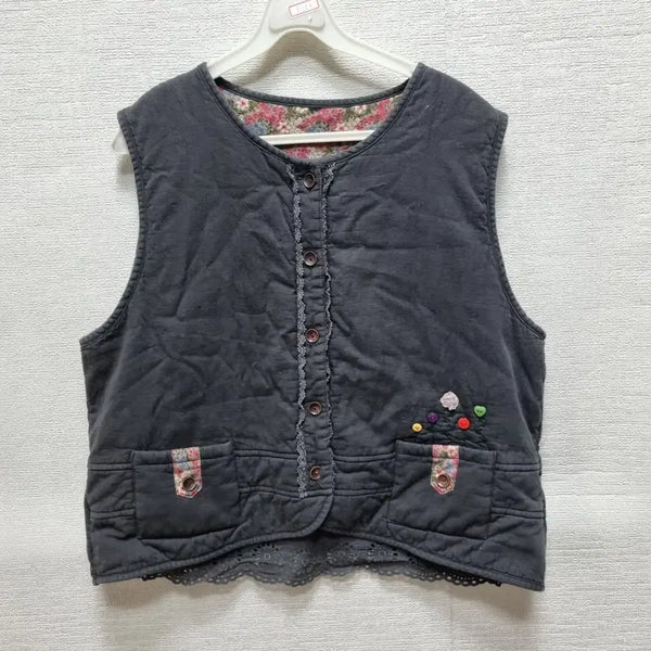 [BUNJANG] Floral Lined Embroidered Vest / b152 조끼