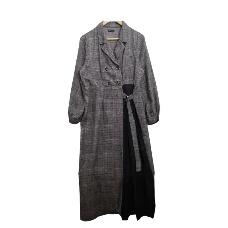 [BUNJANG] PRIVATE PAUSE Grey Check Long Dress [L] / PRIVATE PAUSE 그레이 체크 롱 원피스 [L] 여성 카라 정장 원피스
