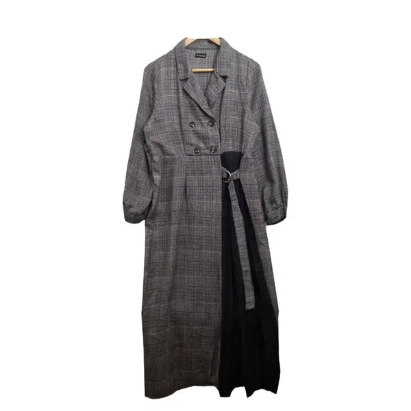 [BUNJANG] PRIVATE PAUSE Grey Check Long Dress [L] / PRIVATE PAUSE 그레이 체크 롱 원피스 [L] 여성 카라 정장 원피스