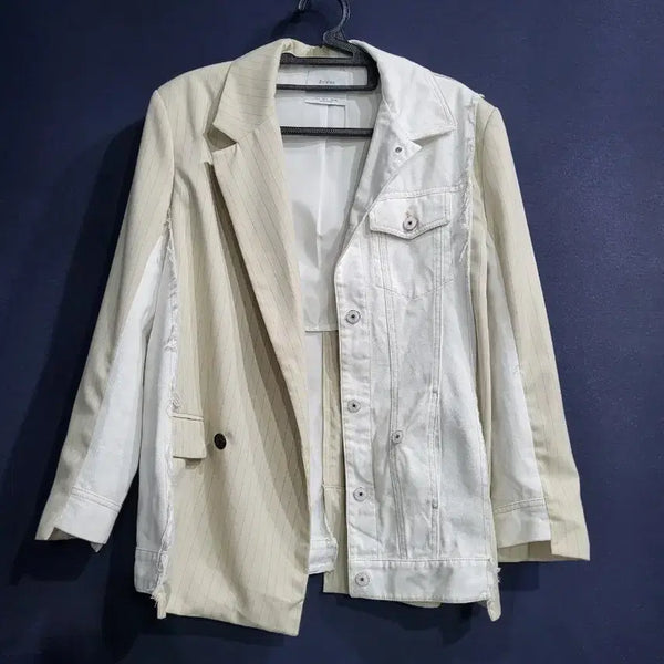 [BUNJANG] Unique Deconstructed Blazer Denim Jacket - Beige/White / 블레이저 데님자켓(새상품)