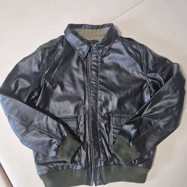 [BUNJANG] Genuine Cowhide A2 Leather Flight Jacket / 천연 소가죽 항공 점퍼 A2 가죽 자켓 라이더 바이커