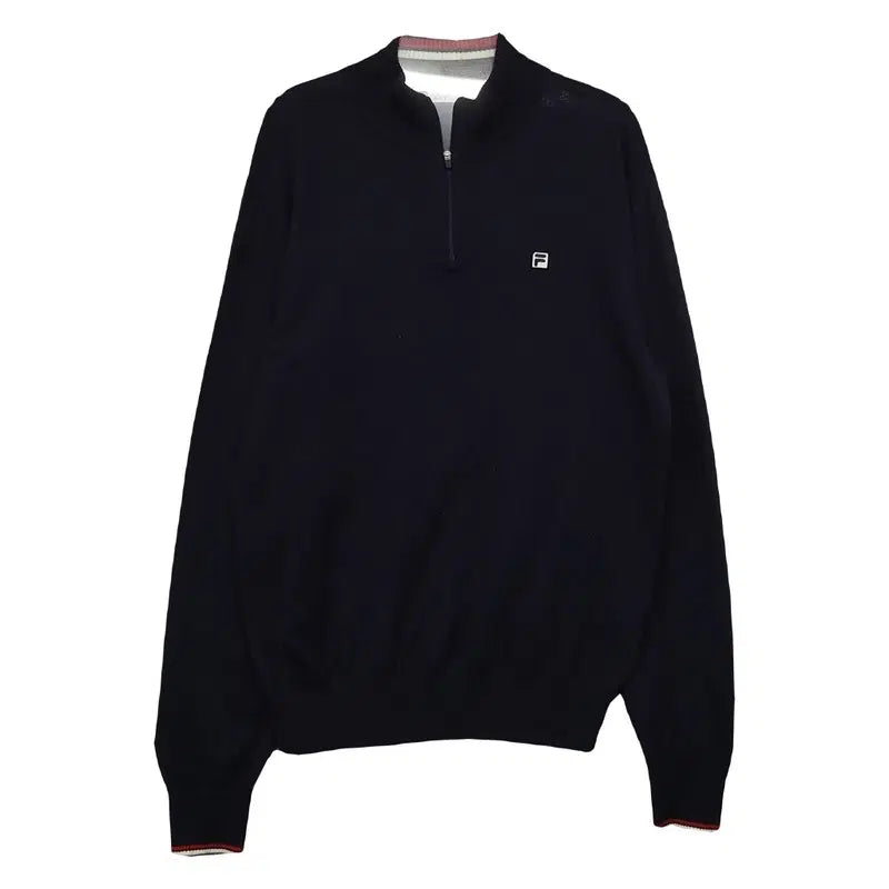 [BUNJANG] Fila Black Golf Sport Half-Zip Pullover Round Knit / 휠라 블랙 골프 스포츠 반집업 풀오버 라운딩 니트 100