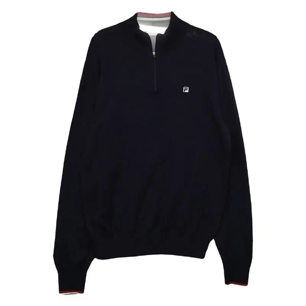 [BUNJANG] Fila Black Golf Sport Half-Zip Pullover Round Knit / 휠라 블랙 골프 스포츠 반집업 풀오버 라운딩 니트 100
