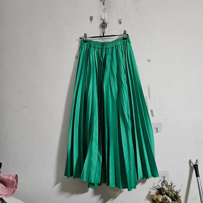 [BUNJANG] Pleated Long Skirt Green / 플리츠 롱 스커트 그린