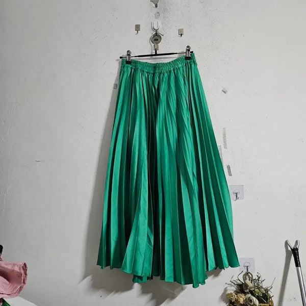 [BUNJANG] Pleated Long Skirt Green / 플리츠 롱 스커트 그린