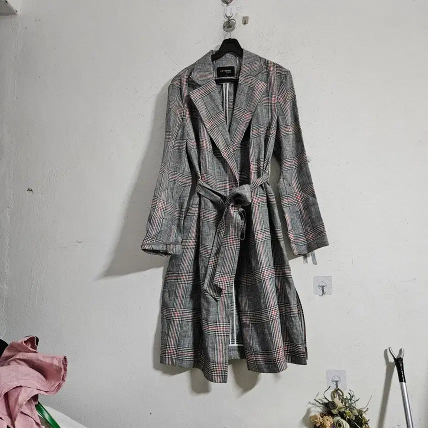 [BUNJANG] Checkered Belted Coat / 체크무늬 허리끈 코트
