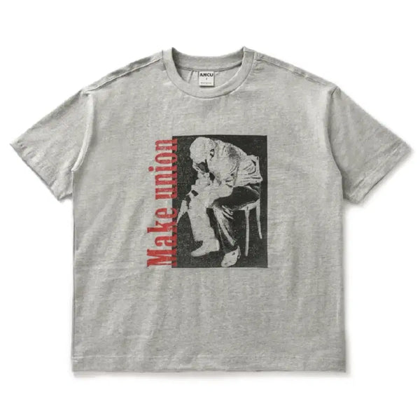 [BUNJANG] Amou Trouble Half T-Shirt Gray / (택O, 새상품) 아모우 트러블 하프 티셔츠 그레이 아모우 반팔 티셔츠