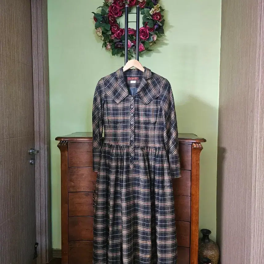[BUNJANG] Shim Hyun-ok Designer Check Pattern Long Dress (Size 66) / 심현옥 원피스