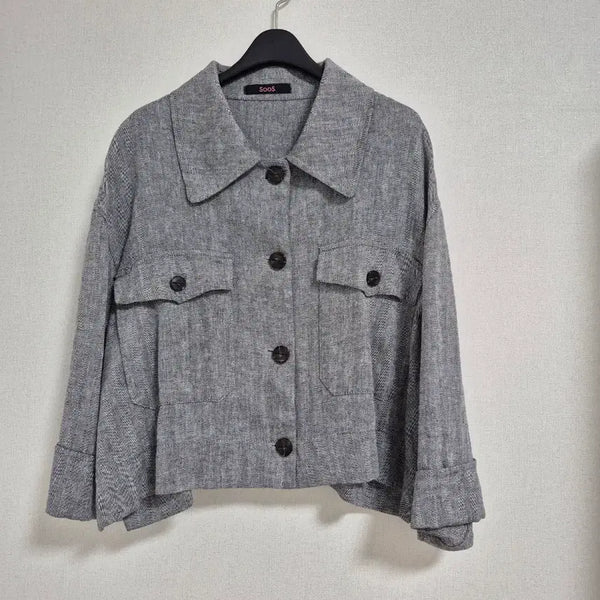 [BUNJANG] Soos Herringbone Pattern Linen Cropped Jacket (7-part sleeve) / Soos 헤링본 패턴 린넨 크롭 자켓(7부)