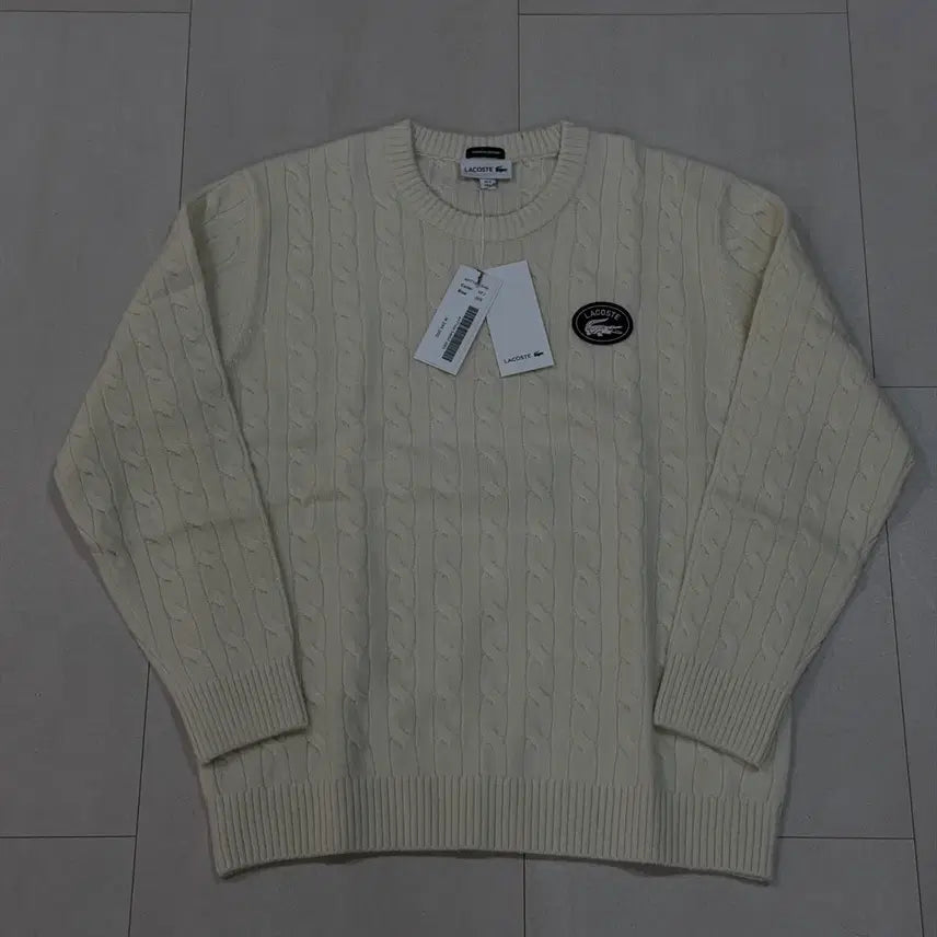 [BUNJANG] Lacoste Wool Cashmere Cable Knit Ivory / [새상품, 5] 라코스테 울캐시미어 케이블 니트 아이보리
