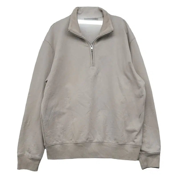 [BUNJANG] Concept One Beige 100% Cotton Minimal Basic Half-Zip Sweatshirt L / 컨셉원 베이지 코튼 100% 미니멀 베이직 반집업 맨투맨 L
