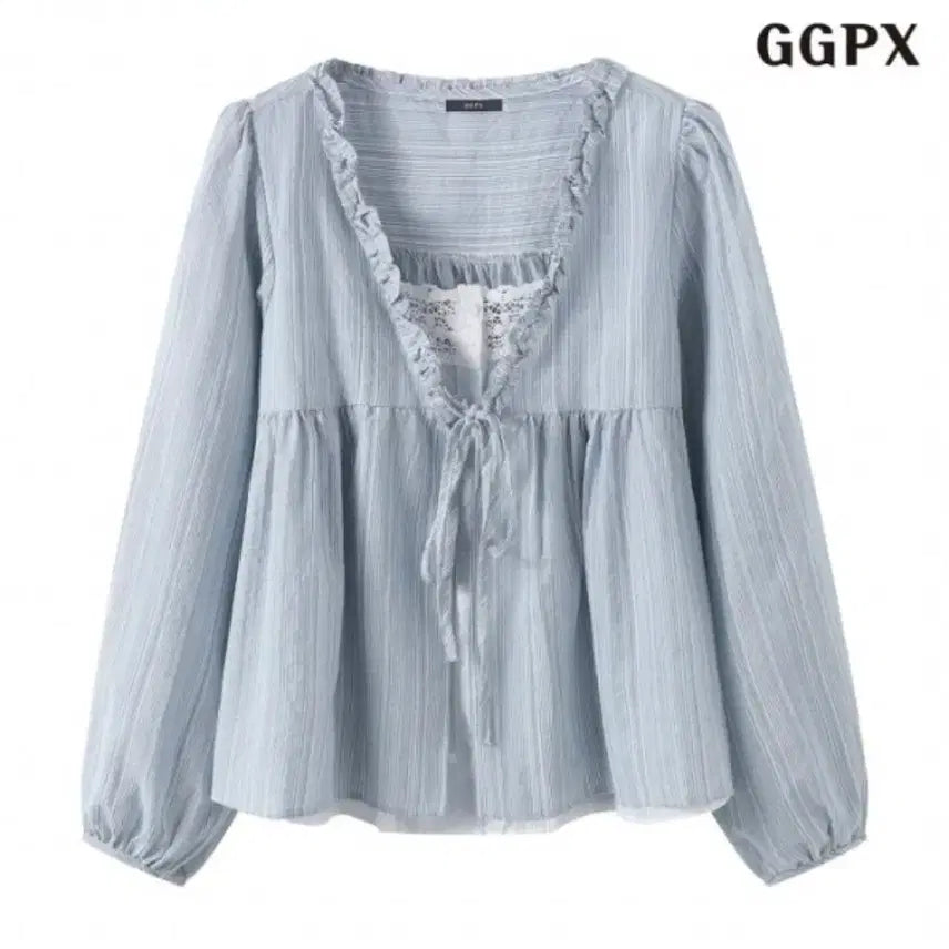 [BUNJANG] G.G.PX Layered Stripe String Blouse / 지지피엑스 레이어드 스트라이프 끈 블라우스