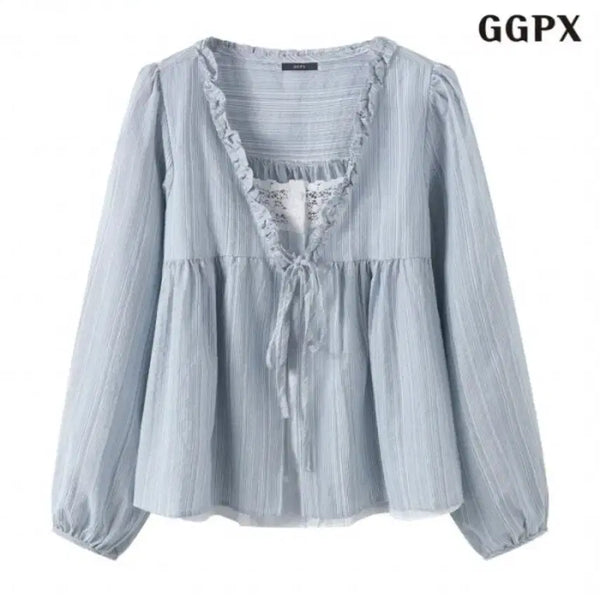 [BUNJANG] G.G.PX Layered Stripe String Blouse / 지지피엑스 레이어드 스트라이프 끈 블라우스