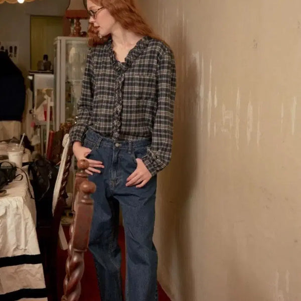 [BUNJANG] De Melly Checkered Blouse / 드멜리 체크 블라우스