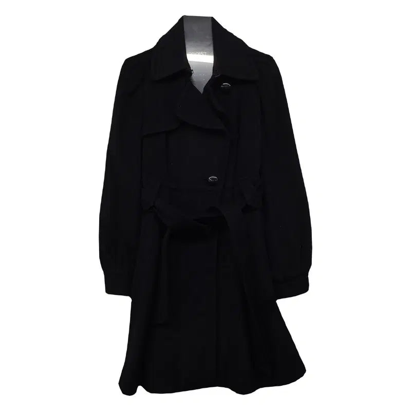 [BUNJANG] Egoist Black Wool Tailored Long Trench Coat / 에고이스트 블랙 울 고급 페미닌 테일러드 롱 트렌치 코트 55