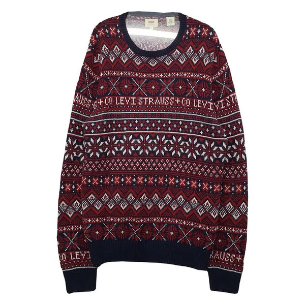 [BUNJANG] Levi's Argyle Pattern Cotton Casual Round Knit M / 리바이스 와인 아가일 패턴 코튼 캐주얼 라운드 니트 M