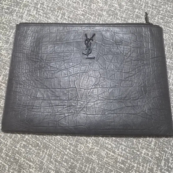 [BUNJANG] Saint Laurent Monogram Crocodile Embossed Leather Tablet Holder Black / 생로랑 모노그램 태블릿 홀더 크로커다일 엠보스드 가죽 블랙 팝니다