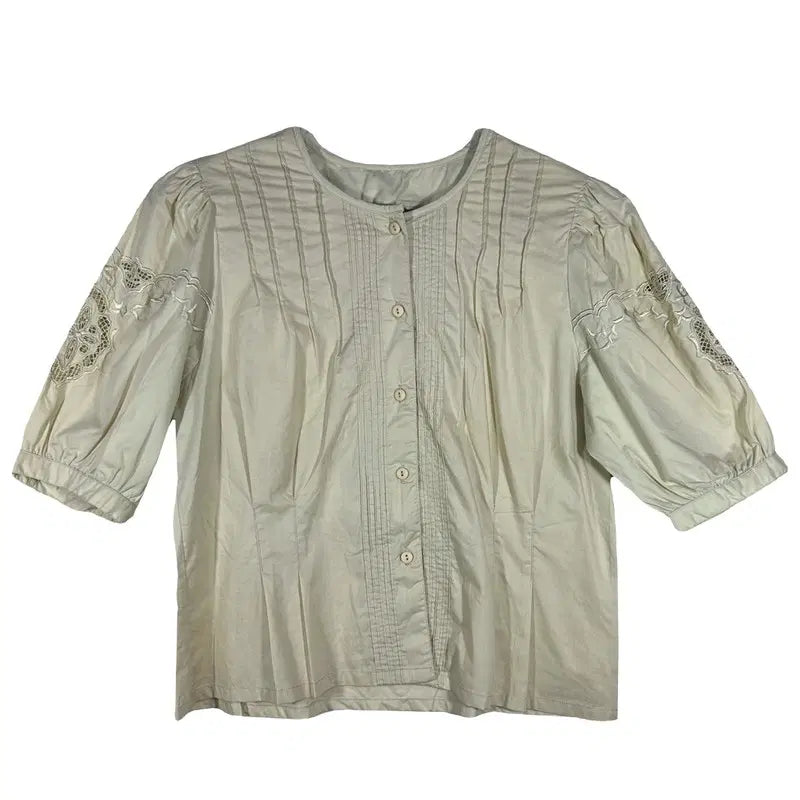 [BUNJANG] Ivory Lace Blouse [L] Cotton Blend / 아이보리 레이스 블라우스 [L] 내추럴 모리걸룩 러블리룩 코튼 100% 혼방